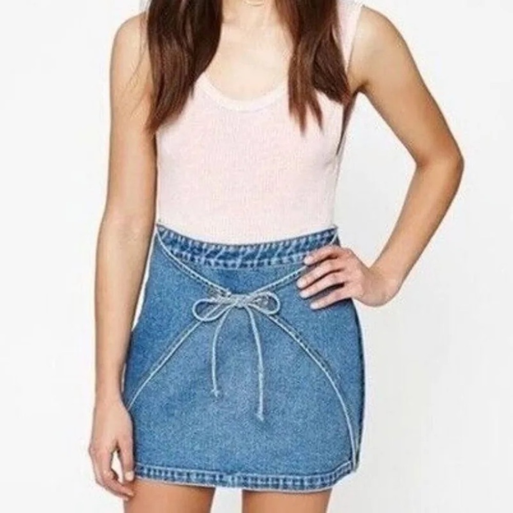 Kendall & Kylie Blue Denim Mini Skirt with Bow Accent